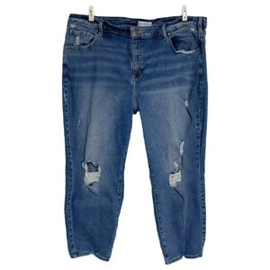 Lane Bryant 24 High‎ rise straight flex magic waist distressed ripped blue jeans